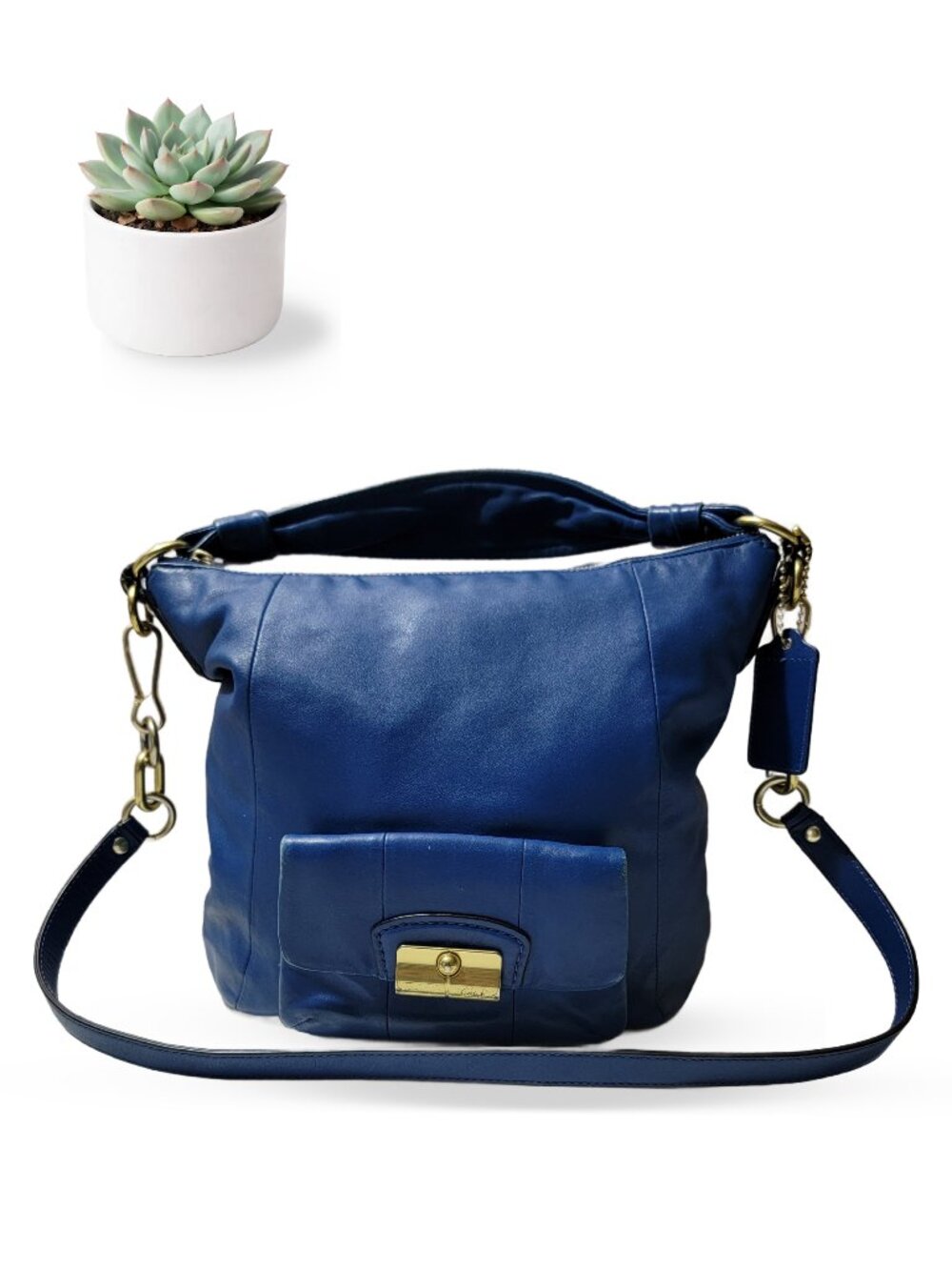 Coach Kristin Hobo Blue Leather Shoulder Bag Crossbody Brass Hardware